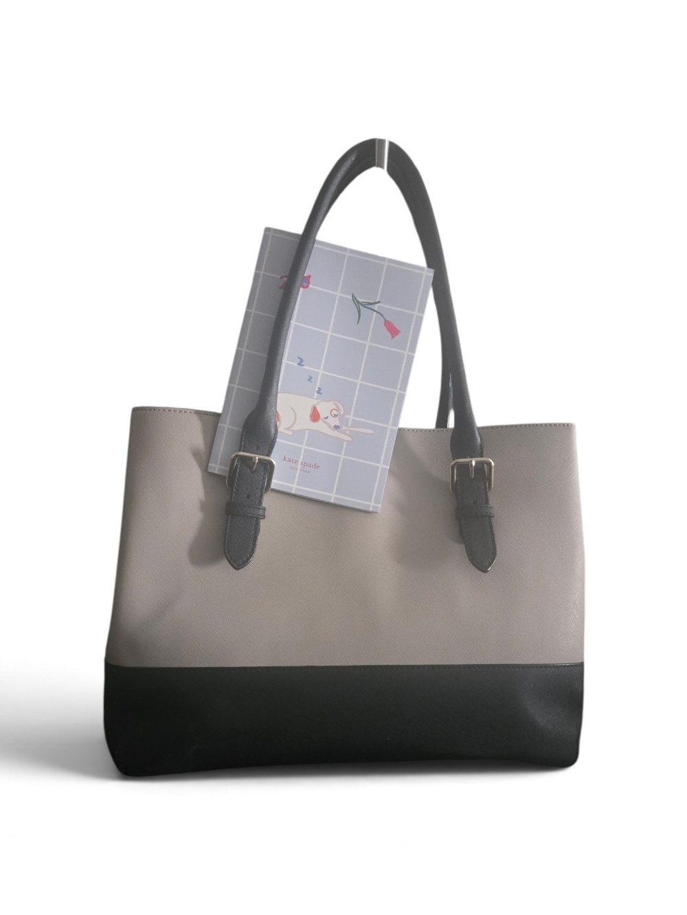 Kate Spade Two-Tone Tote Bag in Tan & Black With Kate Spade Sketch Pad